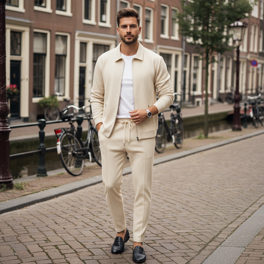 Adrian – Heren Set | Stijlvolle Wafelstructuur met Comfort Fit-Basser-Beige-S-Basser