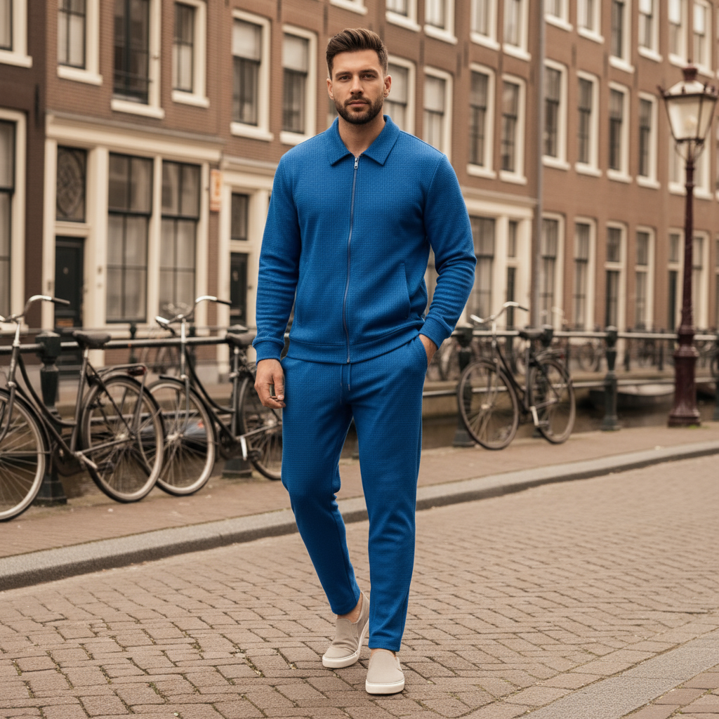 Adrian – Heren Set | Stijlvolle Wafelstructuur met Comfort Fit-Basser-Blauw-S-Basser