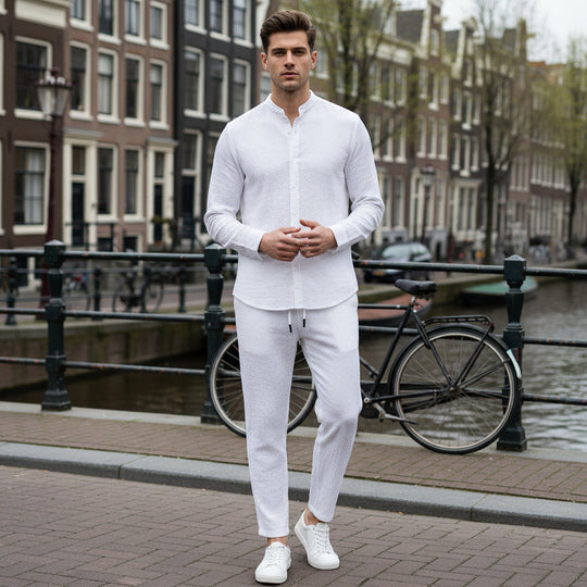 Angelo – Heren Set | Stijlvolle Top Met Relaxte Fit Broek-Basser-Wit-M-Basser