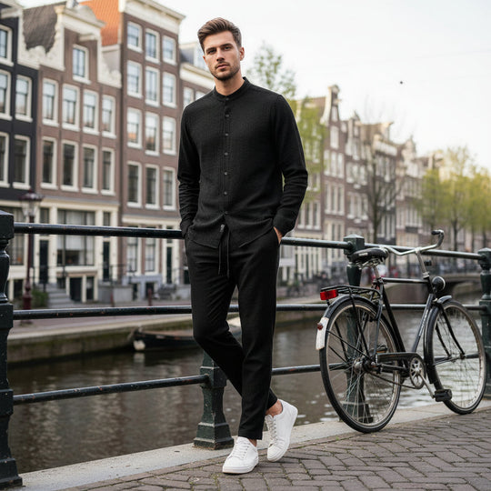 Angelo – Heren Set | Stijlvolle Top Met Relaxte Fit Broek-Basser-Zwart-M-Basser