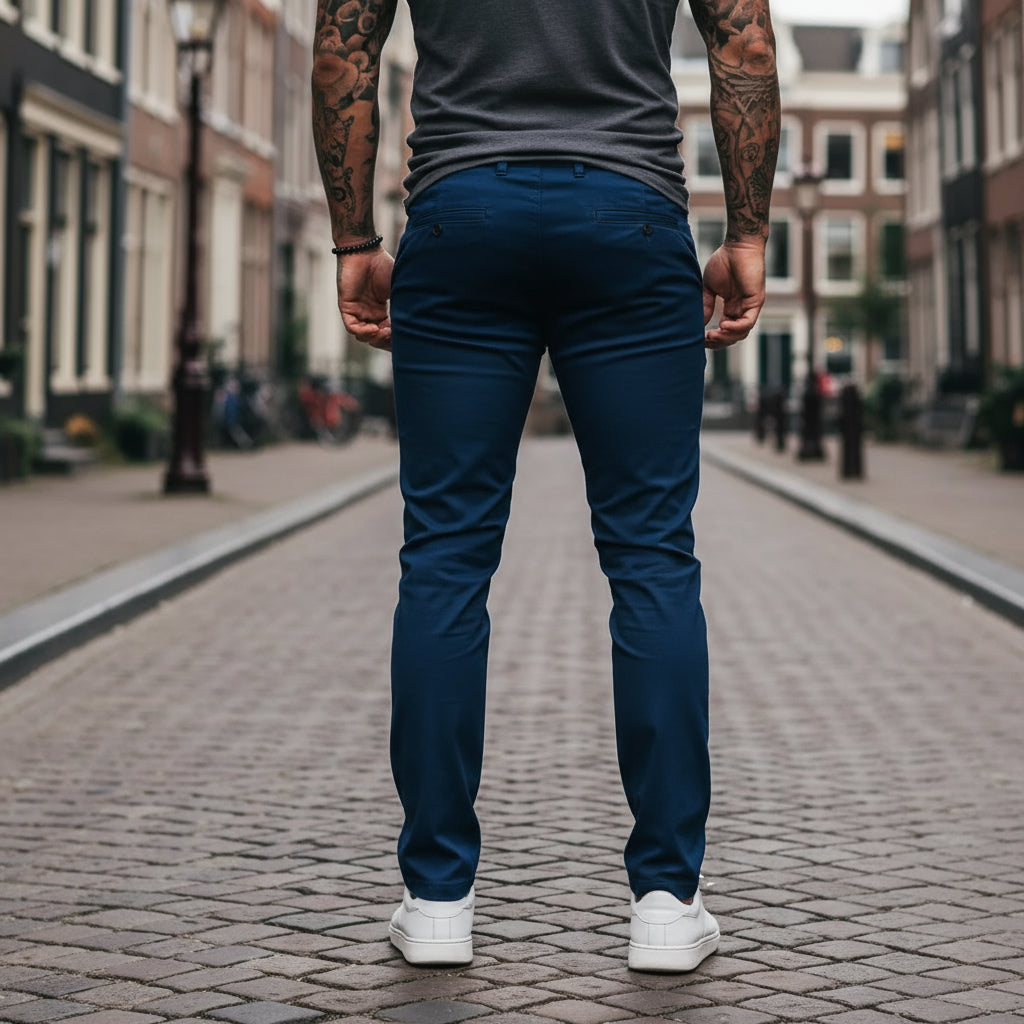 Aron – Heren Pantalon | Slim Fit Met Moderne Pasvorm en Rechte Pijpen-Basser-Blauw-S-Basser