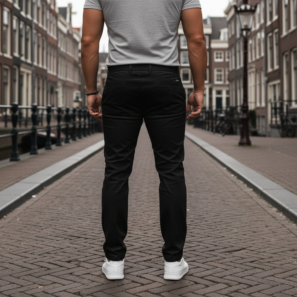 Aron – Heren Pantalon | Slim Fit Met Moderne Pasvorm en Rechte Pijpen-Basser-Zwart-S-Basser