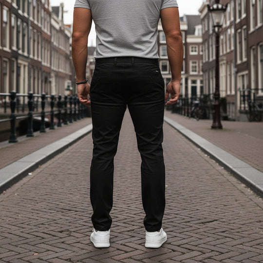 Aron – Heren Pantalon | Slim Fit Met Moderne Pasvorm en Rechte Pijpen-Basser-Zwart-S-Basser