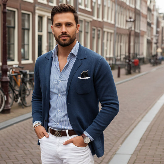 Basser - Heren Blazer | Moderne Snit-Basser-Blauw-M-Basser