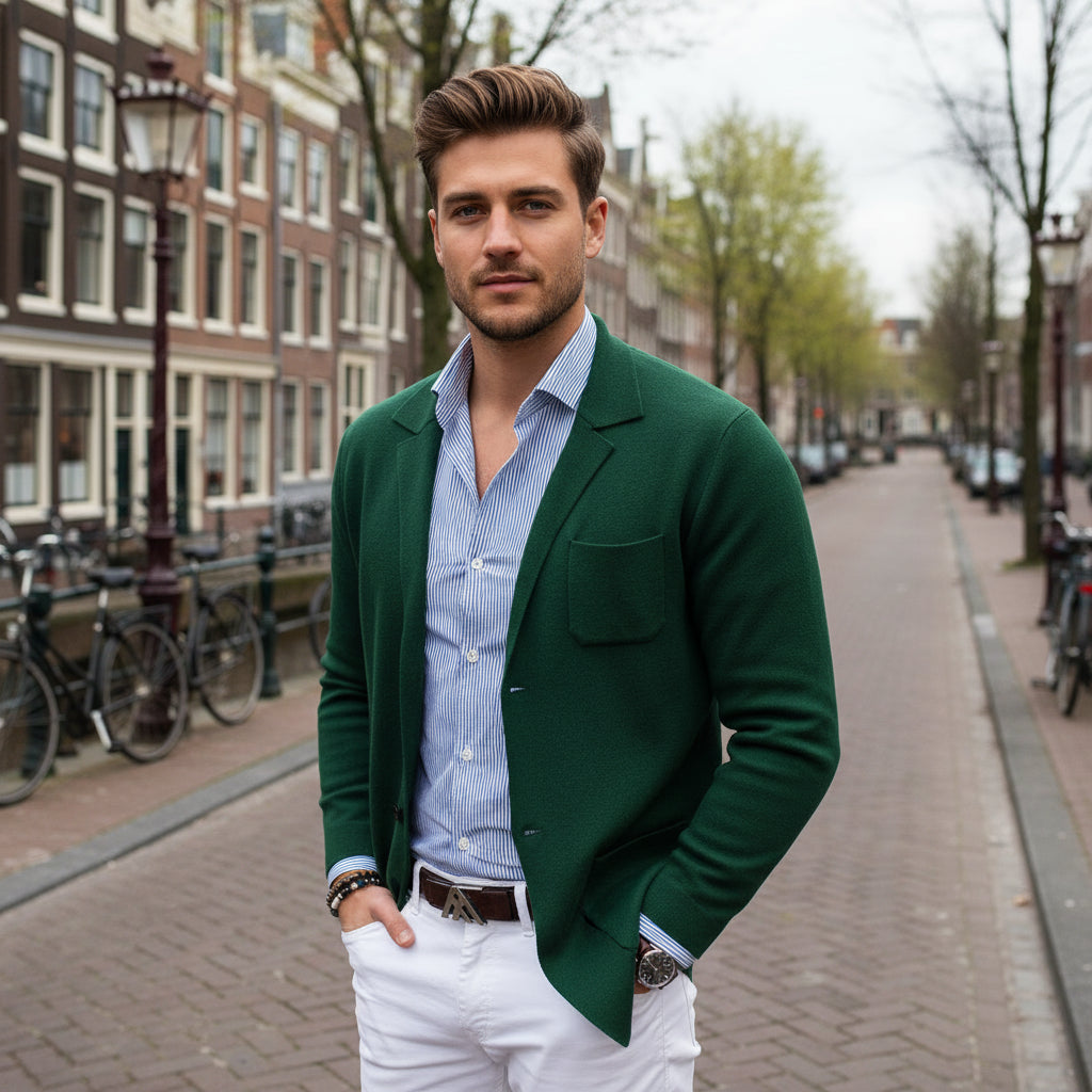 Basser - Heren Blazer | Moderne Snit-Basser-Donkergroen-M-Basser