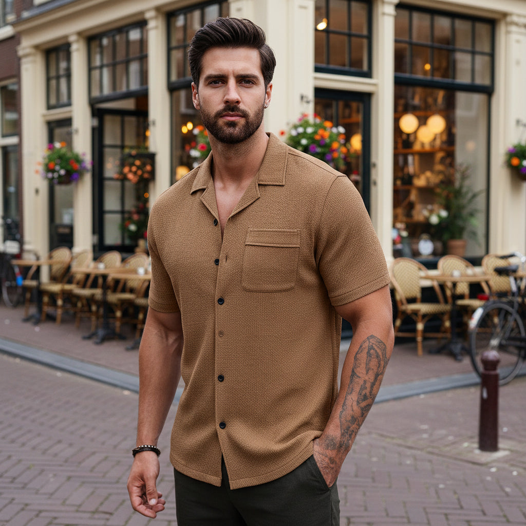 Basser - Heren Blouse | Luchtig Ontwerp-Basser-Bruin-S-Basser