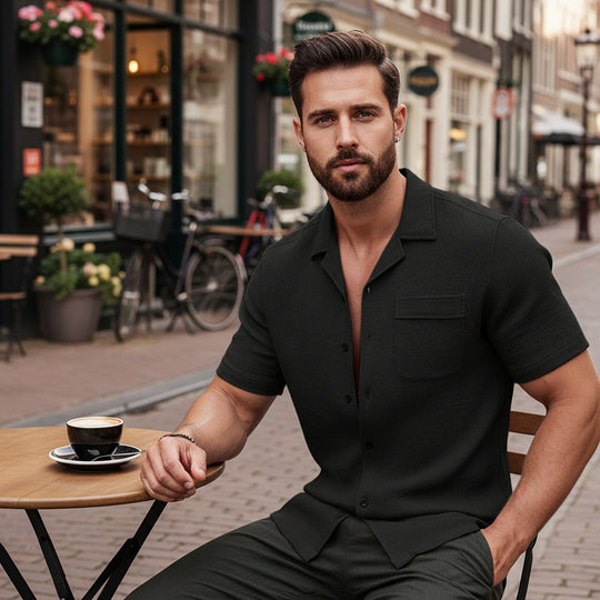 Basser - Heren Blouse | Luchtig Ontwerp-Basser-Zwart-S-Basser