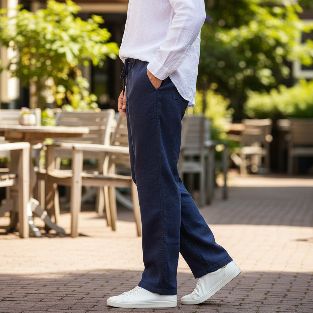 Basser - Heren Broek | Luchtig Design-Casual Broeken-Basser-Marineblauw-S-Basser