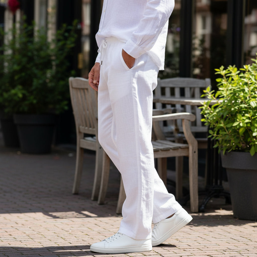 Basser - Heren Broek | Luchtig Design-Casual Broeken-Basser-Wit-S-Basser