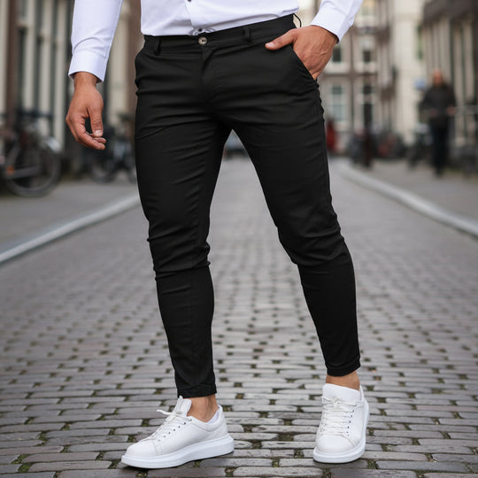 Basser - Heren Broek | Slim-Fit Chino-Basser-Donkergrijs-XS-Basser