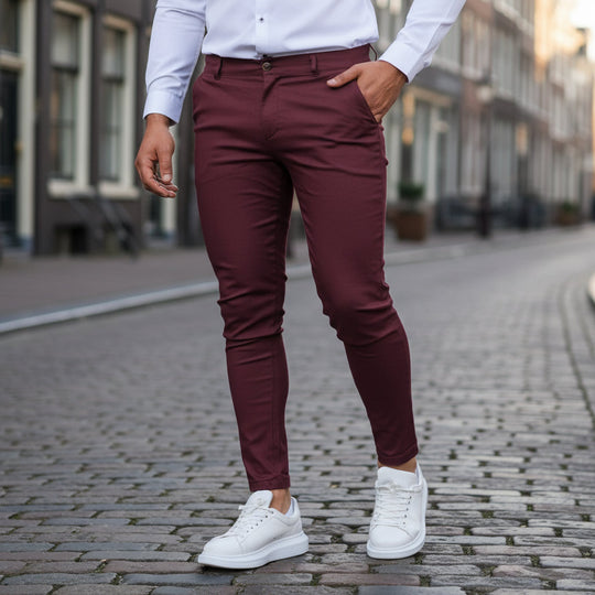 Basser - Heren Broek | Slim-Fit Chino-Basser-Rood-XS-Basser
