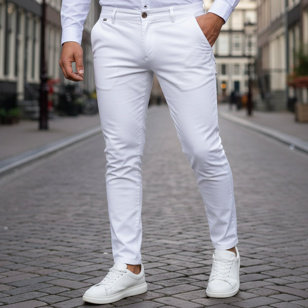 Basser - Heren Broek | Slim-Fit Chino-Basser-Wit-XS-Basser