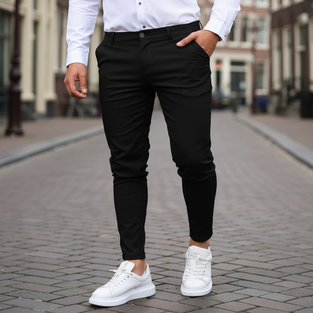 Basser - Heren Broek | Slim-Fit Chino-Basser-Zwart-XS-Basser