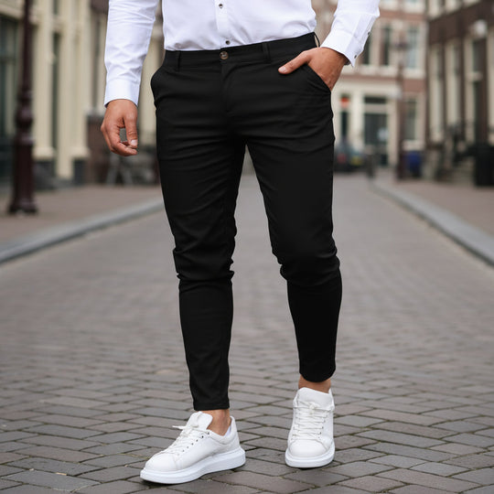 Basser - Heren Broek | Slim-Fit Chino-Basser-Zwart-XS-Basser