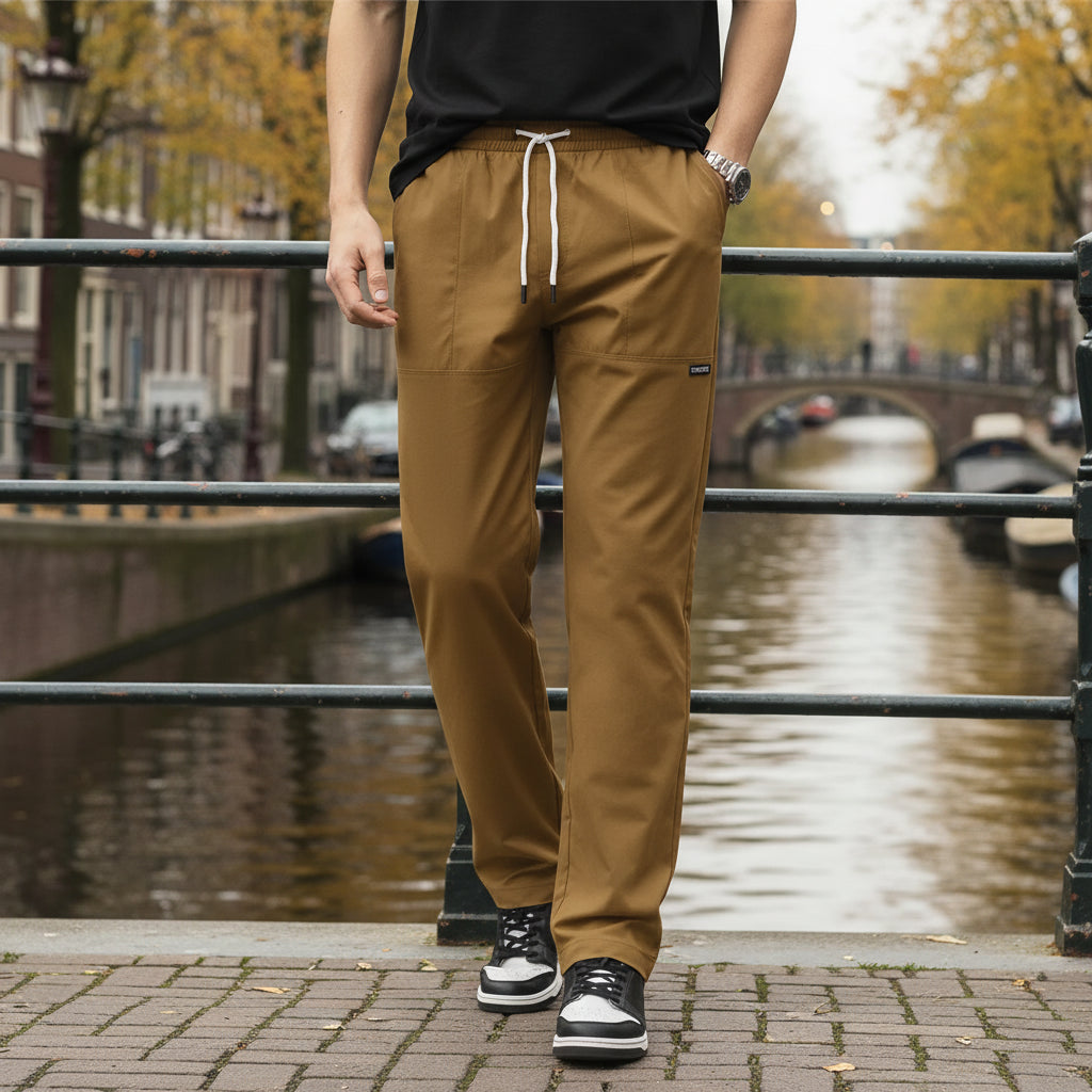 Basser - Heren Joggingbroek | Rechte Pijpen-Basser-Donker khaki-S-Basser