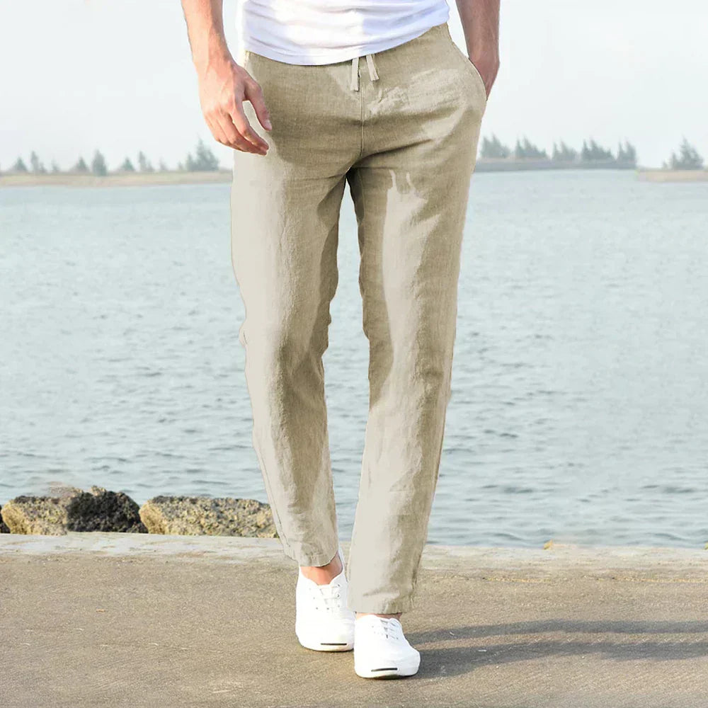 Basser - Heren Linnen Broek | Lichtgewicht Ademend Design-Basser-Beige-S-Basser