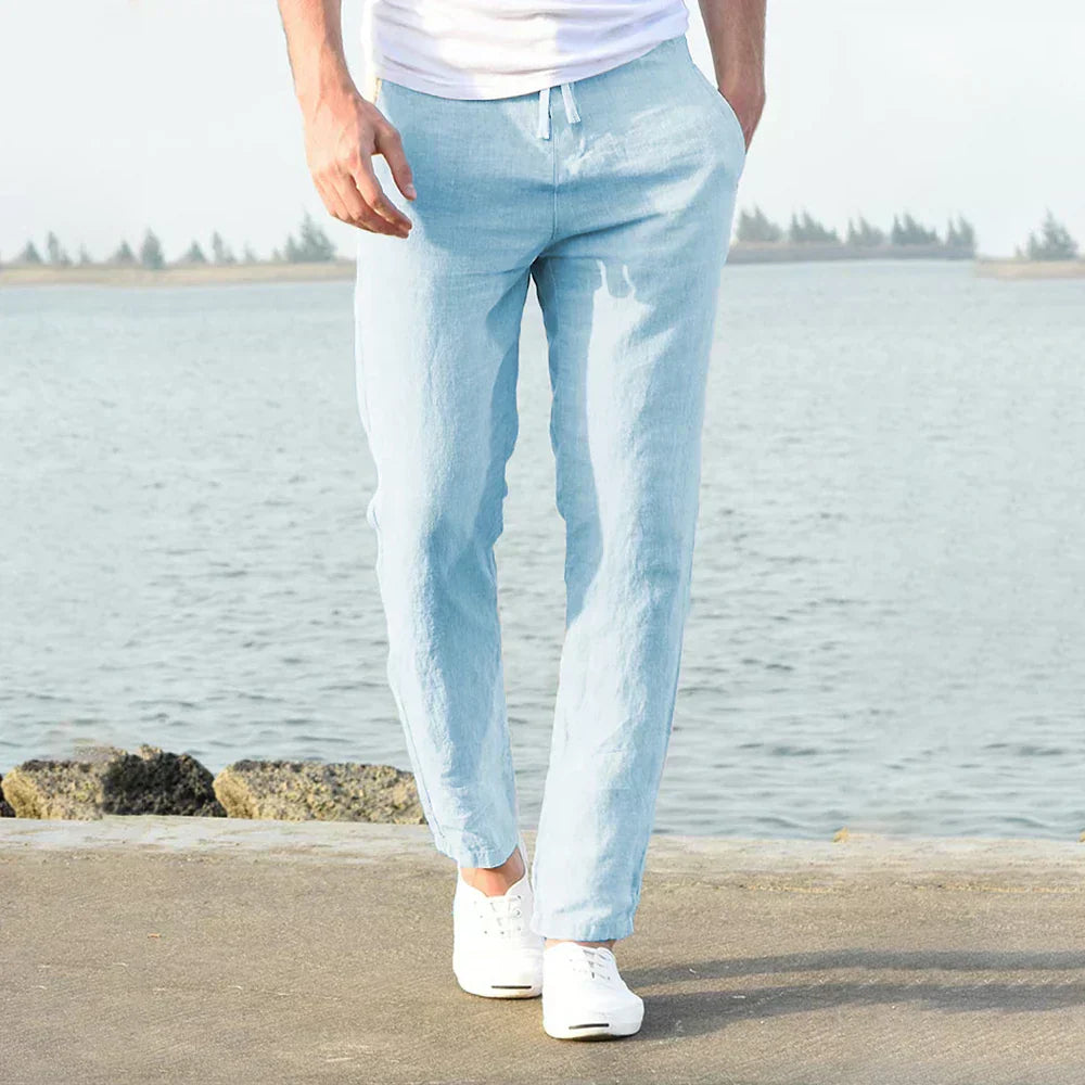 Basser - Heren Linnen Broek | Lichtgewicht Ademend Design-Basser-Blauw-S-Basser