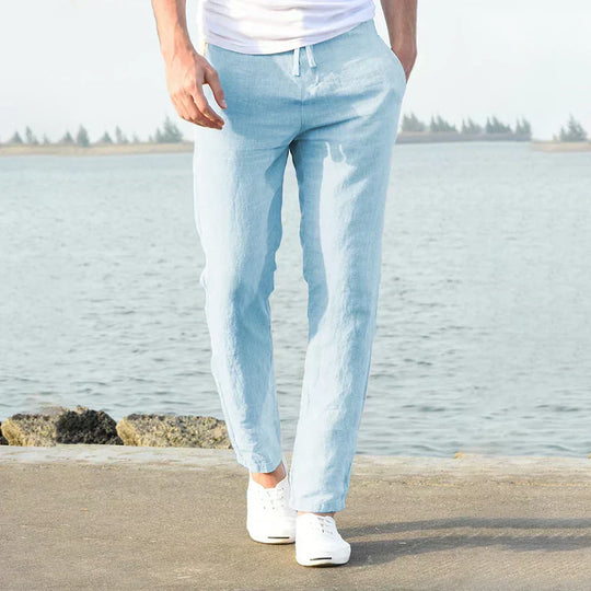 Basser - Heren Linnen Broek | Lichtgewicht Ademend Design-Basser-Blauw-S-Basser
