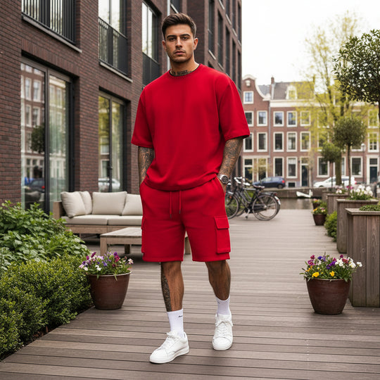 Basser - Heren Lounge Set | Relaxte Pasvorm-Basser-Rood-S-Basser