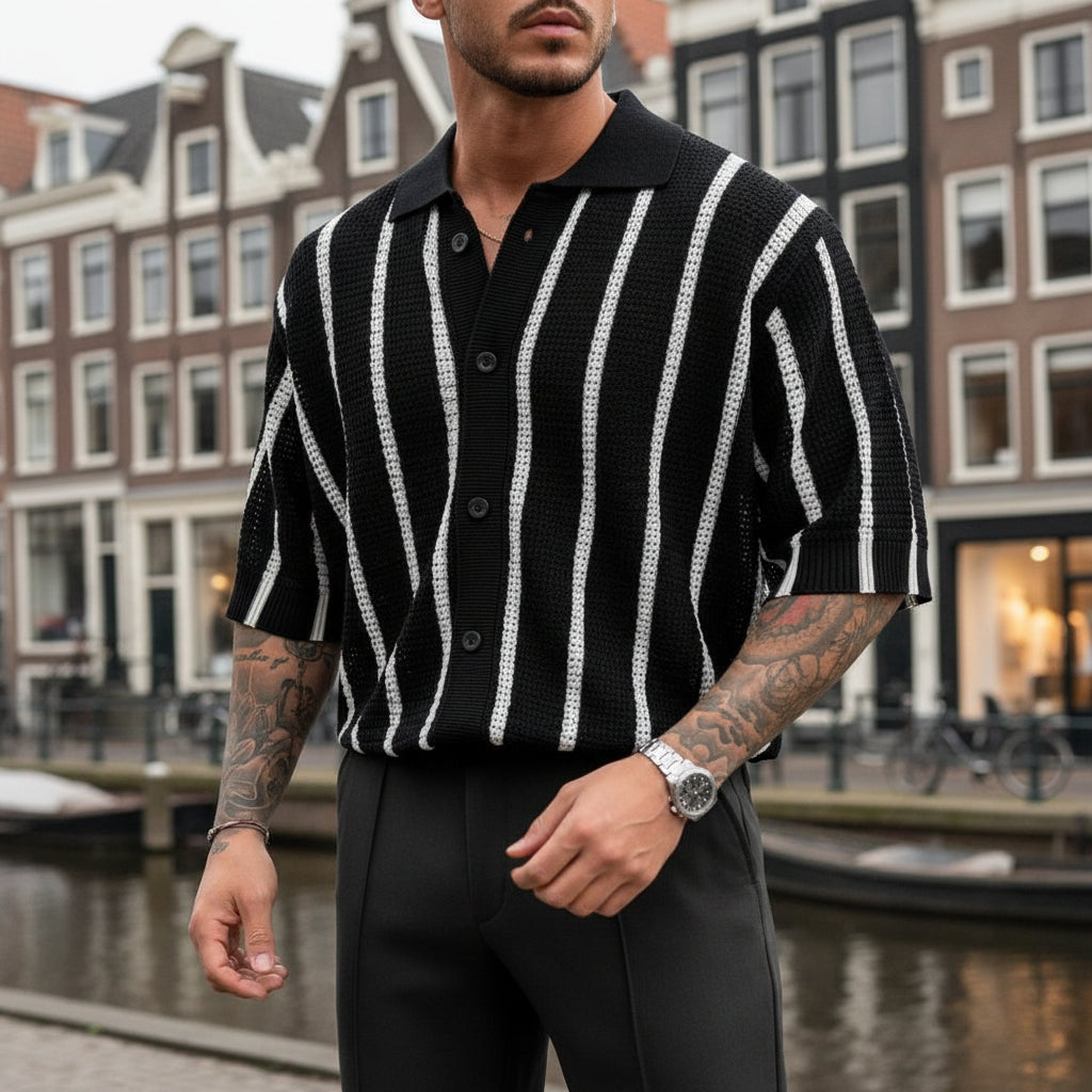 Basser - Heren Overhemd | Gestreept Design-Basser-Zwart & wit-S-Basser