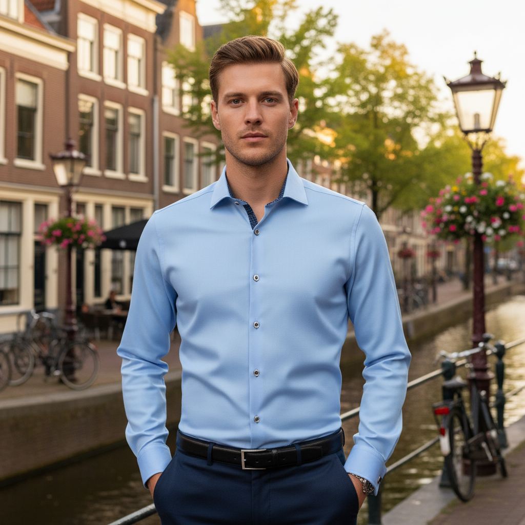 Basser - Heren Overhemd | Klassiek Ontwerp-Basser-Lichtblauw-S-Basser