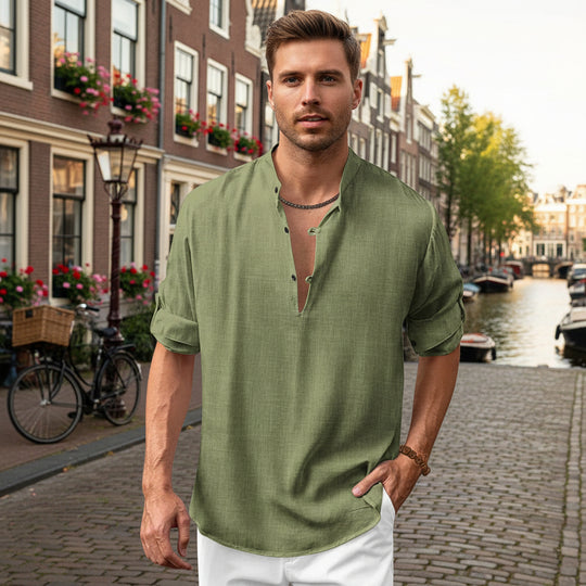 Basser - Heren Overhemd | Slanke Pasvorm-Casual Shirts: Casual Shirts-Basser-Groen-S-Basser