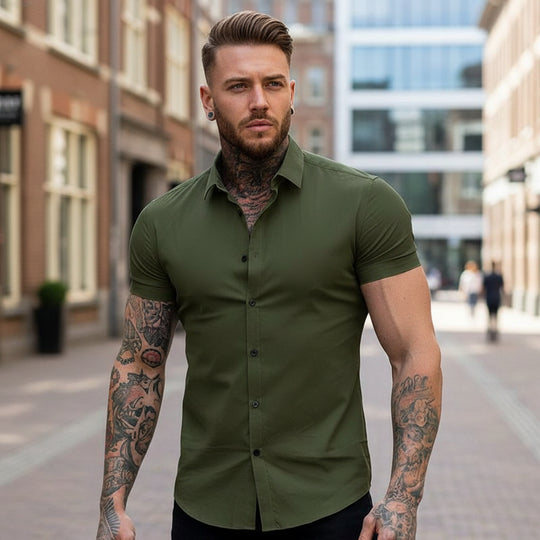Basser - Heren Overhemd | Slim-Fit Design-Basser-Legergroen-M-Basser