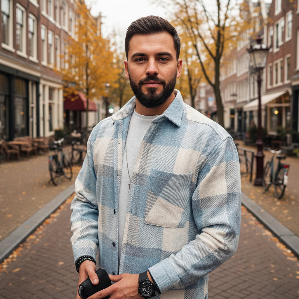Basser - Heren Overshirt | Ruitpatroon-Casual Shirts: Casual Shirts-Basser-Blauw-XS-Basser