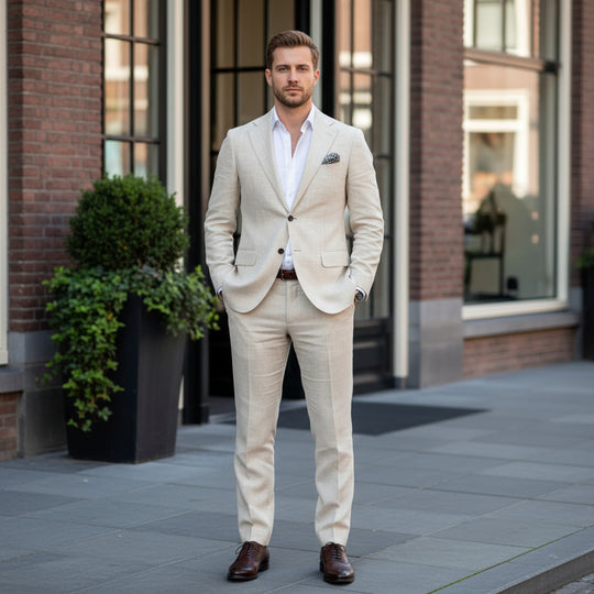 Basser - Heren Pak | Getailleerde Pasvorm-Herenpakken-Basser-Beige-XS-Basser