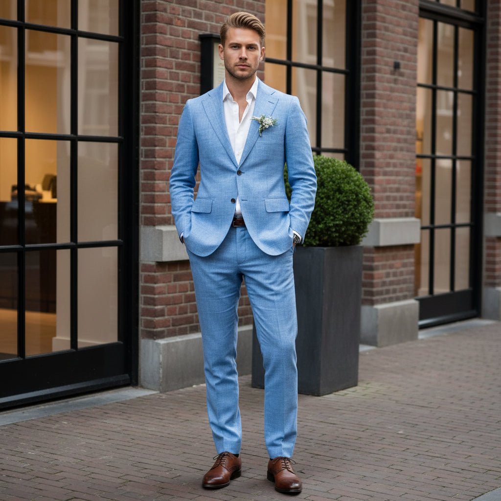 Basser - Heren Pak | Getailleerde Pasvorm-Herenpakken-Basser-Luchterblauw-XS-Basser