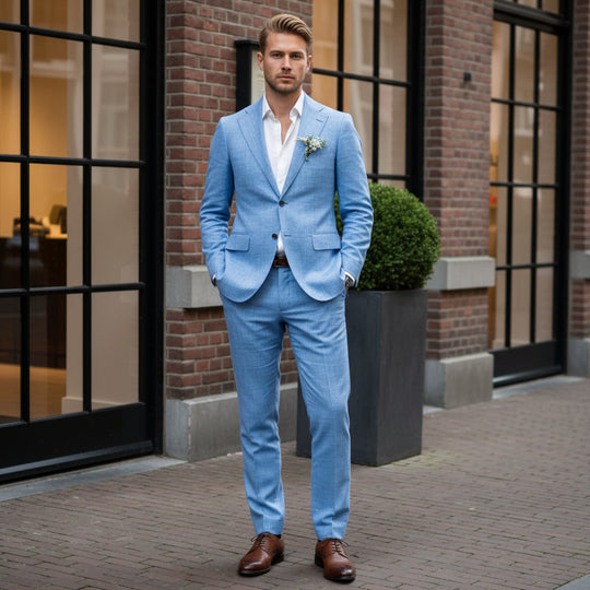 Basser - Heren Pak | Getailleerde Pasvorm-Herenpakken-Basser-Luchterblauw-XS-Basser