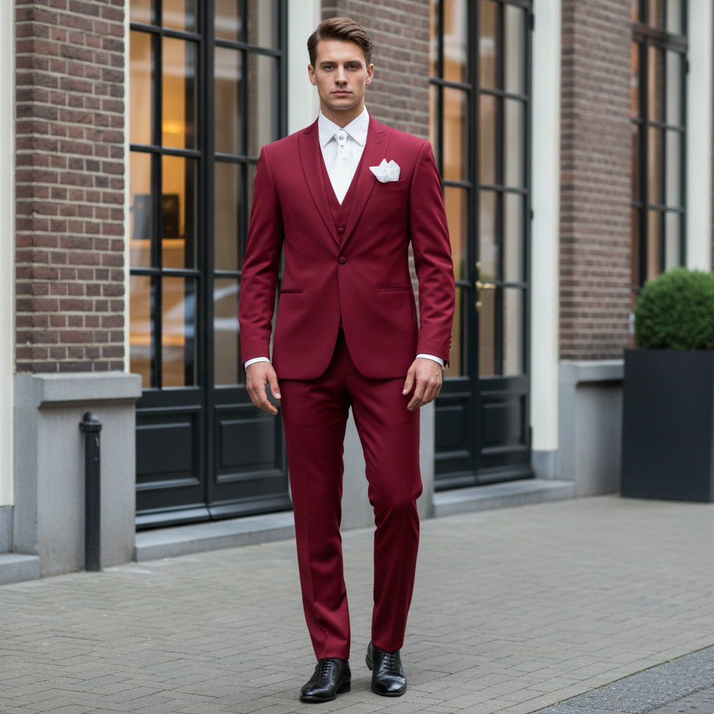 Basser - Heren Pak | Tailored Fit-Herenpakken-Basser-Bordeaux-Basser