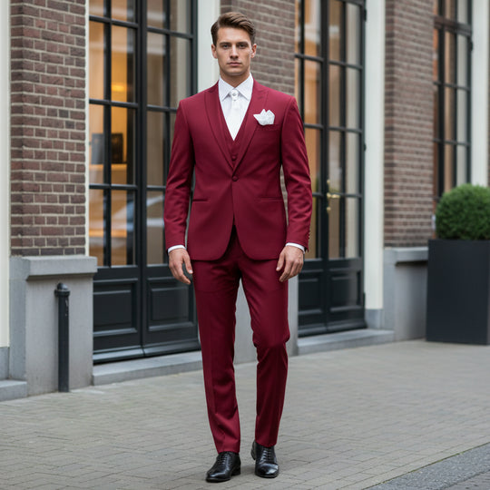 Basser - Heren Pak | Tailored Fit-Herenpakken-Basser-Bordeaux-Basser