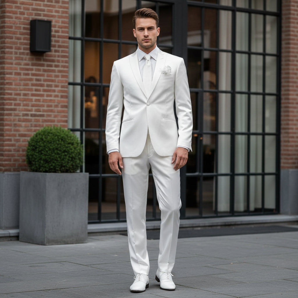 Basser - Heren Pak | Tailored Fit-Herenpakken-Basser-Wit-Basser