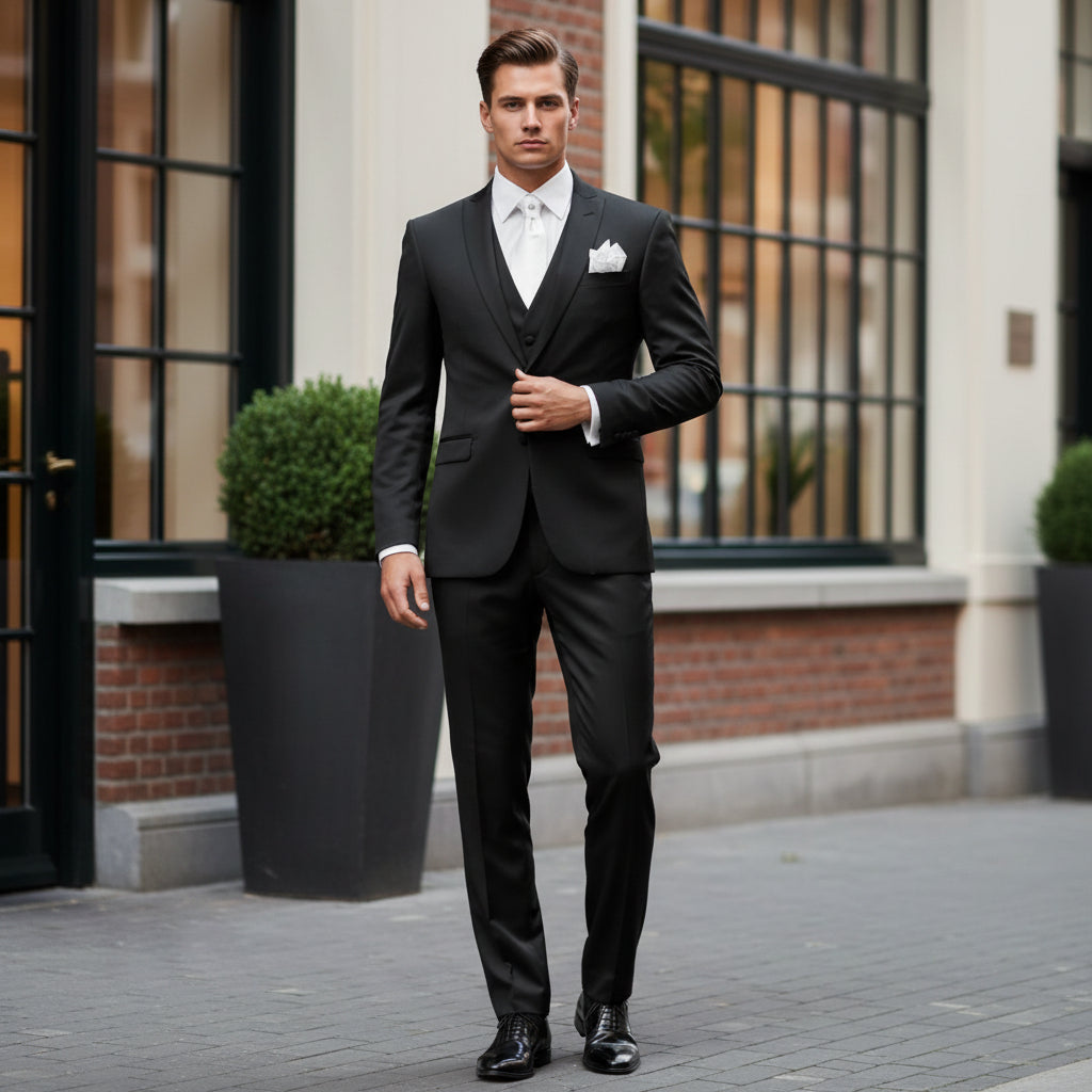 Basser - Heren Pak | Tailored Fit-Herenpakken-Basser-Zwart-Basser