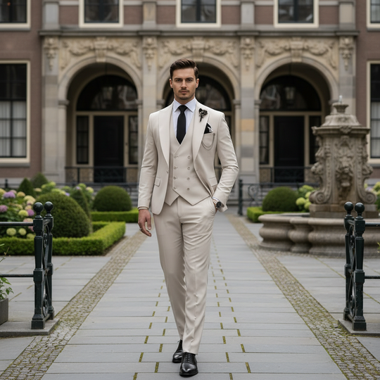 Basser - Heren Pak Zwart | Slim Fit 3-Delig-Basser-Beige-XS-Basser
