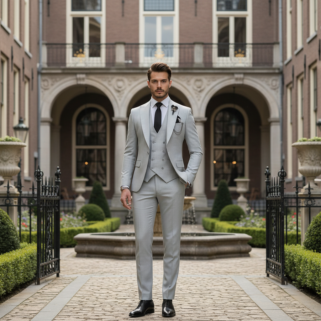 Basser - Heren Pak Zwart | Slim Fit 3-Delig-Basser-Grijs-XS-Basser