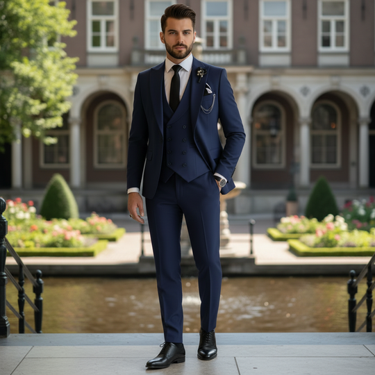 Basser - Heren Pak Zwart | Slim Fit 3-Delig-Basser-Marineblauw-XS-Basser