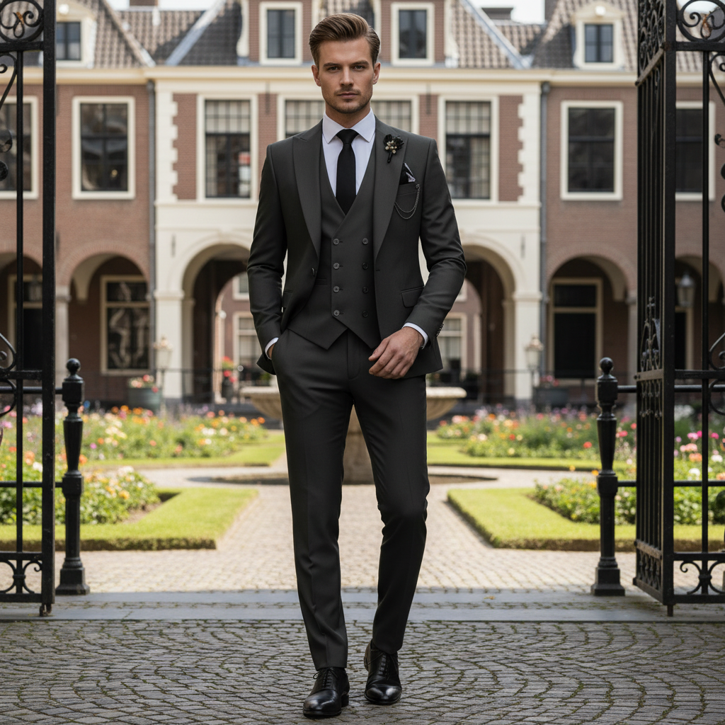 Basser - Heren Pak Zwart | Slim Fit 3-Delig-Basser-Zwart-XS-Basser
