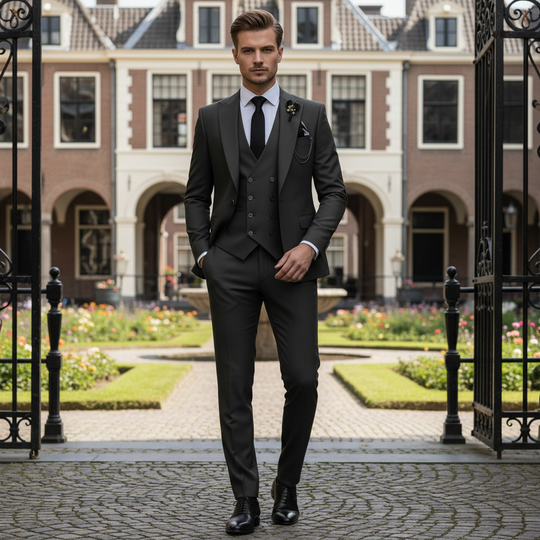 Basser - Heren Pak Zwart | Slim Fit 3-Delig-Basser-Zwart-XS-Basser
