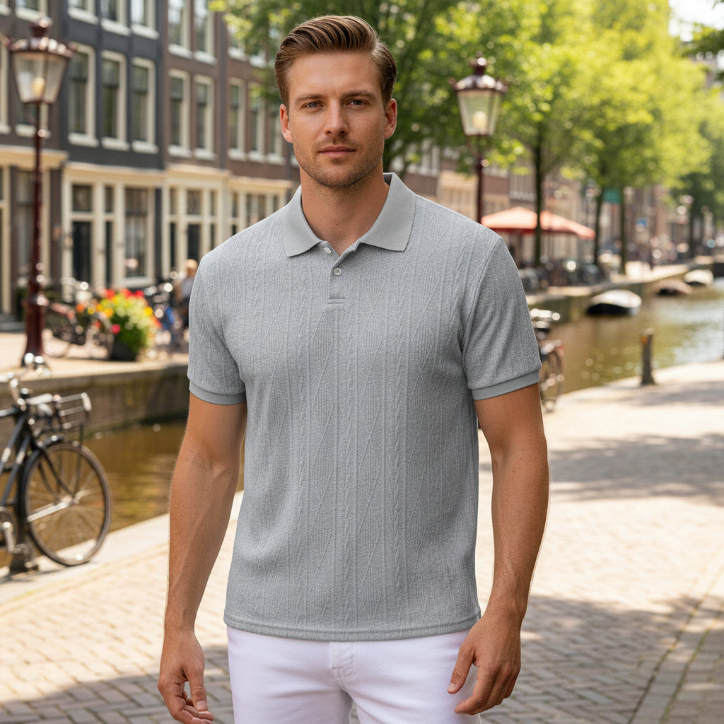 Basser - Heren Polo | Ademend Comfort-Heren tops-Basser-Lichtgrijs-S-Basser