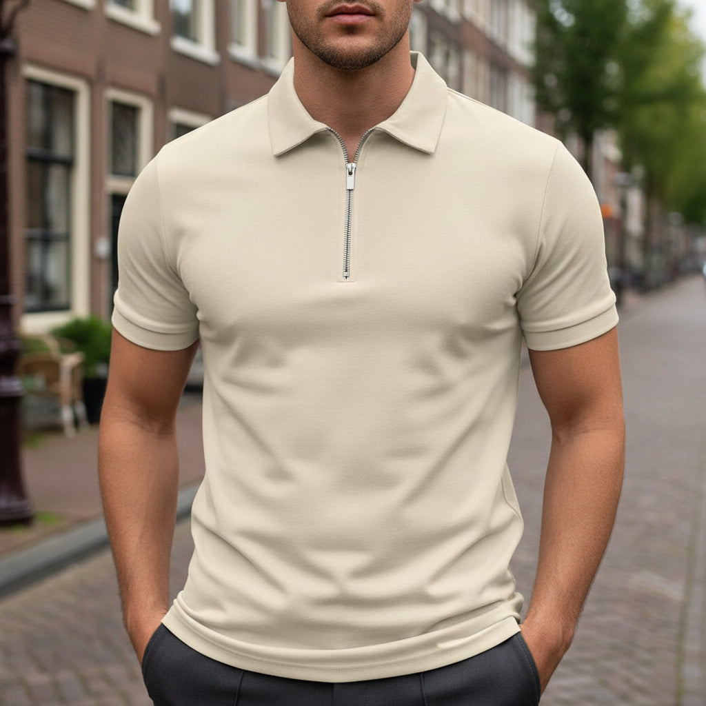 Basser - Heren Polo | Moderne Ritssluiting-Basser-Beige-S-Basser