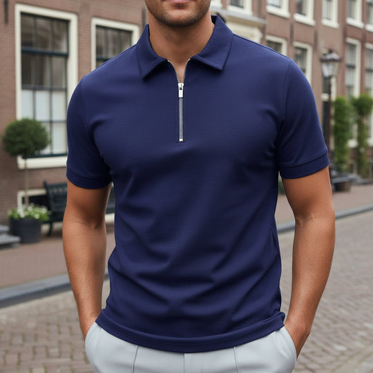 Basser - Heren Polo | Moderne Ritssluiting-Basser-Blauw-S-Basser