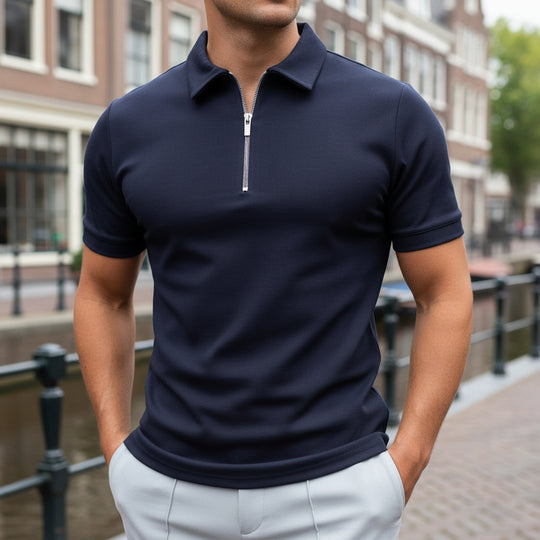Basser - Heren Polo | Moderne Ritssluiting-Basser-Donkerblauw-S-Basser