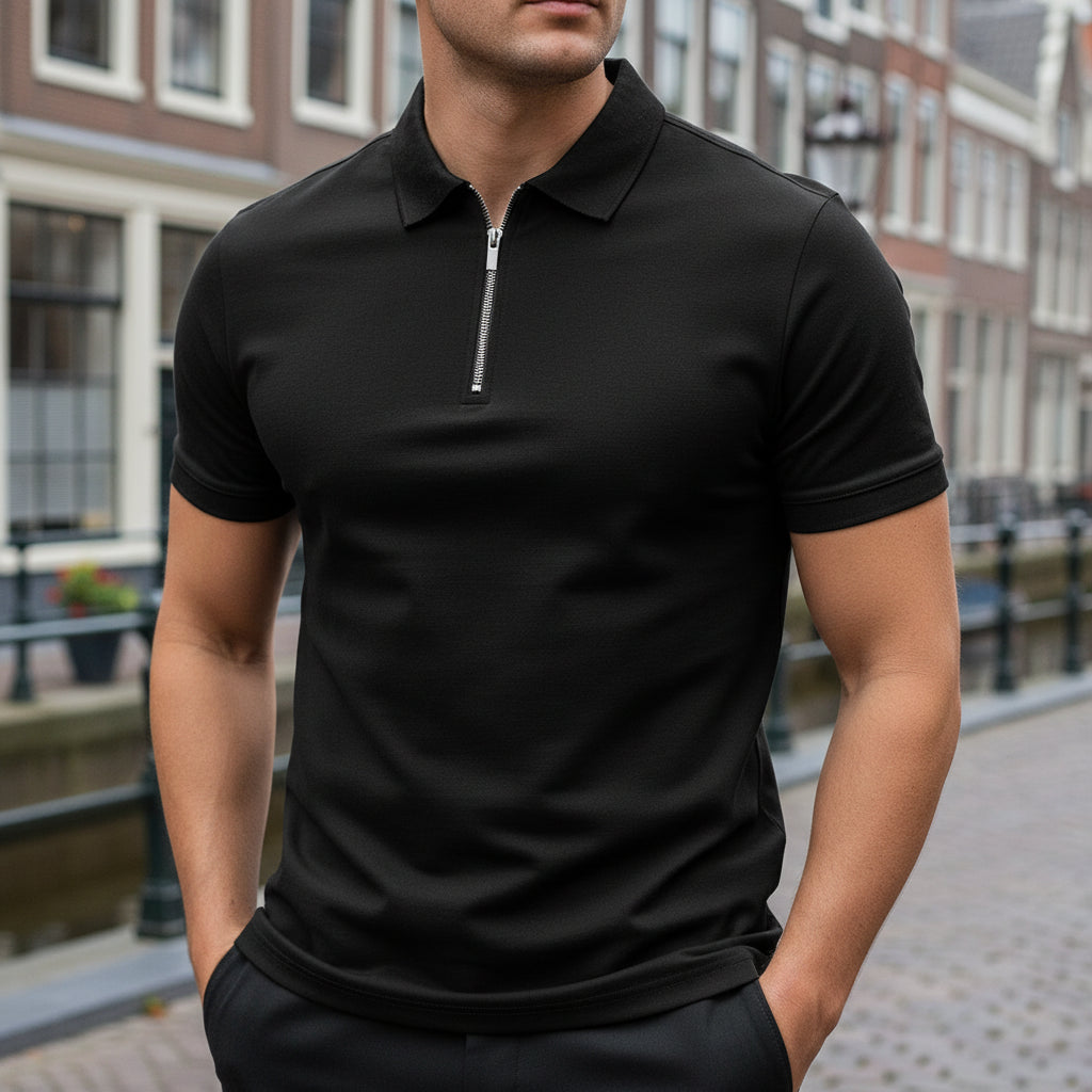 Basser - Heren Polo | Moderne Ritssluiting-Basser-Zwart-S-Basser