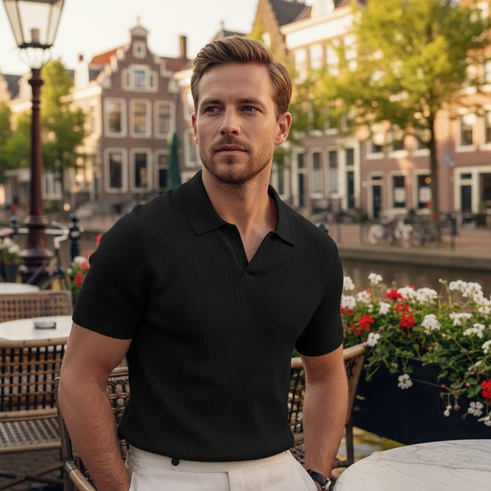 Basser - Heren Polo T-Shirt | V-Hals-Basser-Zwart-S-Basser