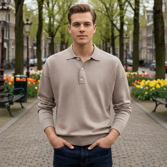 Basser - Heren Poloshirt | Lange Mouwen-Basser-Bruin-S-Basser