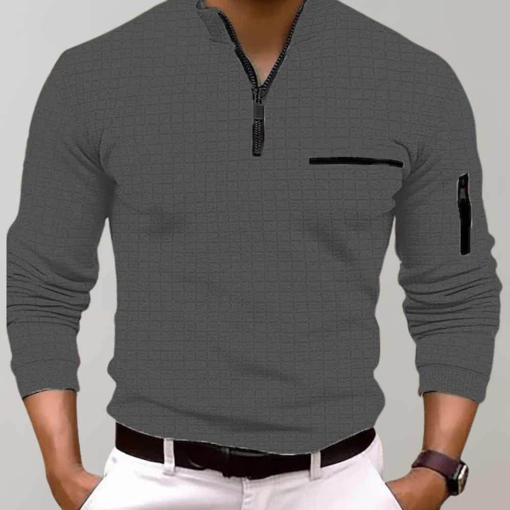 Basser - Heren Poloshirt | Lange Mouwen-Basser-Grijs-S-Basser