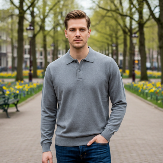 Basser - Heren Poloshirt | Lange Mouwen-Basser-Grijs-S-Basser