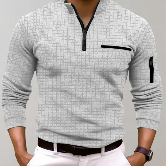 Basser - Heren Poloshirt | Lange Mouwen-Basser-Lichtgrijs-S-Basser